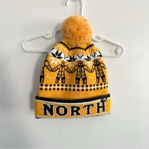 The North Face Yellow and Black Kids Pom-Pom Beanie